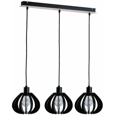 Image of Nicoleta Bar Pendant Ceiling Light Black And Natural, 62cm, 3x E27