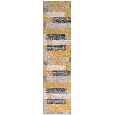 Image of Ochre Grey Distressed Abstract Living Room Carpet Runner Rug Modern Painterly Sitting Lounge Area Rugs 60cm x 240cm