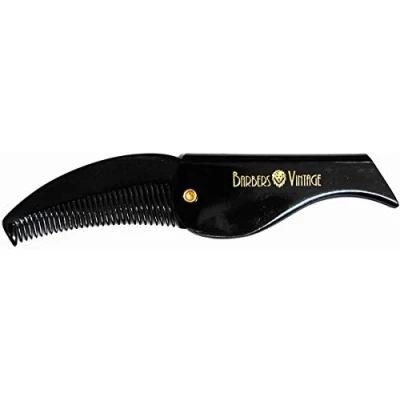 Image of Barbers Vintage Folding Comb. Deluxe Handmade Pocket Flip Comb for Men. Perfect Grooming Beard &amp; Moustache (Small) (Black)