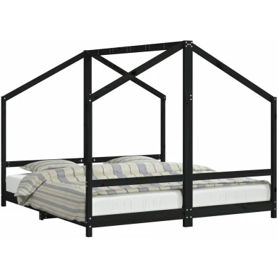 Image of vidaXL Kids Bed Frame Black 2x(90x190) cm Solid Wood Pine