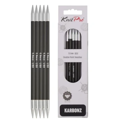 Image of KnitPro 15 cm x 5 mm Karbonz Double Pointed Needles, Black and Silver