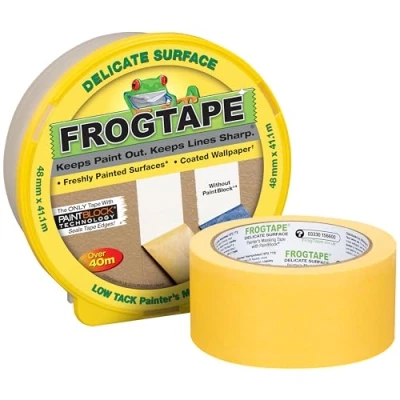 Image of Frog Tape Yellow Delicate Surface Painters Masking 48mm x 41.1m. Indoor painting and decorating for sharp lines no paint bleed