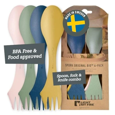 Image of Light my Fire Spork Original 3 in 1 Camping Cutlery Knife Fork Spoon SetSurvival Gifts for Scouts Accessories BPA Free Sporks Reusable Travel Set 4 Pack Nature