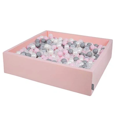 Image of KiddyMoon Soft Ball Pit Square 120X30cm/200 Balls ∅ 7Cm / 2.75In For Kids, Foam Pool Baby Playballs Children, Made In EU, Pink:Pearl Grey Transparent Powder Pink