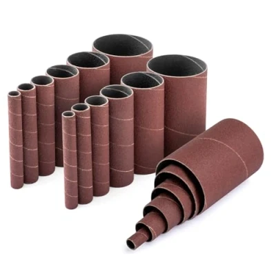 Image of POWERTEC 11240 4.5 Inch Sanding Sleeves for Spindle Sander in 6 Sizes with Assorted Grits 80, 120, 240 Aluminum Oxide Sandpaper Sleeve Assortment Dia. 1/2, 3/4, 1, 1 2 &amp; 3 18 PK