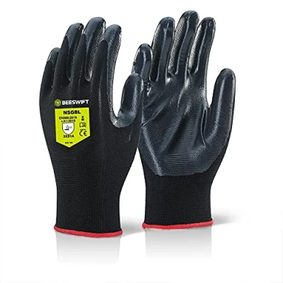 Image of Click 2000 Nitestar Nitrile Coated Precision Work Gloves Black 10 Pair Pack Size=Large 9