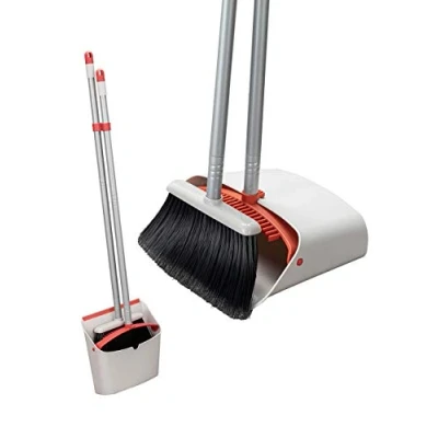 Image of Jekayla Long Handled Dustpan and Brush, Broom Set, Household Dust pan Combo with 54 Inch Handle for Indoor Outdoor Cleaning Sweeping (Red White)