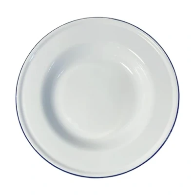 Image of Thorness 24cm White Enamel Soup Plate Meal Large deep Traditional Kitchen for Sides Pasta Diameter with 4cm Depth