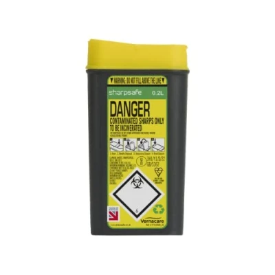 Image of Sharpsafe 0.2 Litre 5th Generation Yellow/Grey Sharps Bin Clinical Waste Disposal