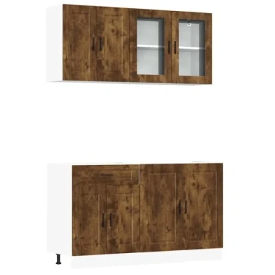 Image of vidaXL kalmar 4 piece kitchen cabinet set smoked oak durable engineered wood with adjustable storage solution for modern kitchens
