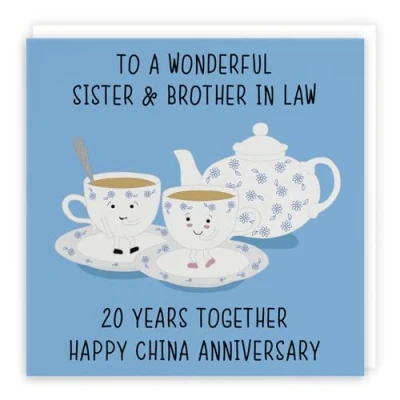 Image of Hunts England Sister And Brother In Law 20th Anniversary Card To A Wonderful &amp; 20 Years Together Happy China Iconic Collection