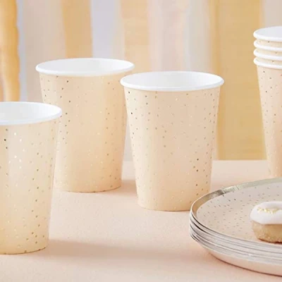 Image of Ginger Ray Peach and Gold Foil Polka Dot Paper Party Cups 8 Pack, Count (Pack of 1)
