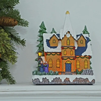 Image of Mr Crimbo Light Up Christmas Church Snow Scene Decoration Resin Ornament 24cm