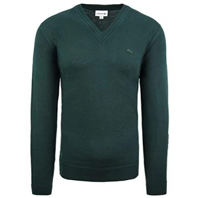 Image of Lacoste Long Sleeve Mens Green Pullover V Neck Wool Sweater AH2987 YZP