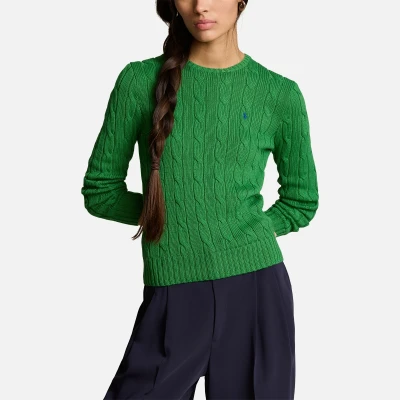 Image of Polo Ralph Lauren Cable KNIT Cotton Crewneck Jumper Jumper, Women&#039;s, Size: Large, Fiji green