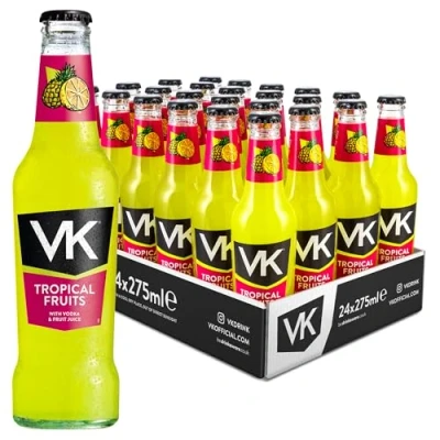 Image of VK Alcopop Bottles 24 x 275ml Case Tropical Fruits Fruity Vodka Based Premixed Drink, 3.4% ABV Ready To Drink Topical Flavour