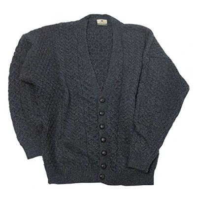 Image of Aran Woollen Mills Men&#039;s 100% Merino Wool Irish V Neck Knit Cardigan (Charcoal, Medium)