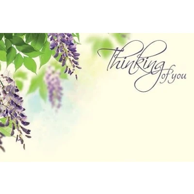 Image of Pack of 50 Florist Message Cards 9 x 6cm Thinking You Wisteria Flowers Flower Gift Memorial Card