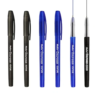 Image of Helix Oxford Curve Ballpoint Pen 1.0mm Needle Point Nib Black and Blue Ink Pack of 6