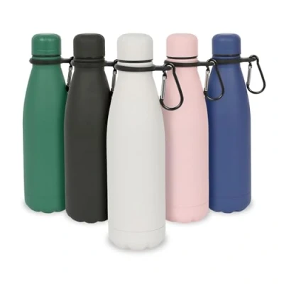 Image of Matt White Stainless Steel Water Bottle with Carabiner Clip 500ml