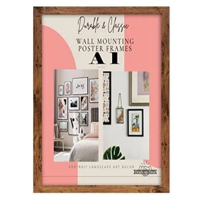 Image of Deals on deal Modern Wooden A1 Large Jigsaw puzzle Picture Frame Photo Wall Art Poster Frames With Clear Perspex Safety Glass to Hang Portrait or Landscape (A1 (59.4 x 84.1cm), RUSTIC)