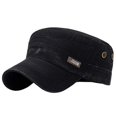 Image of Kangqifen Vintage Distressed Army Cap Washed Cotton Military Cadet Hat for Men Women Black