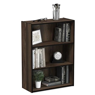 Image of Furinno Pasir 3 Tier Open Shelf Bookcase, Columbia Walnut