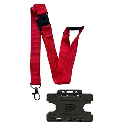 Image of Colourful 20mm Wide Lanyard with 3 Point (Triple) Safety Breakaway &amp; Double Black ID Card Holder (Red)