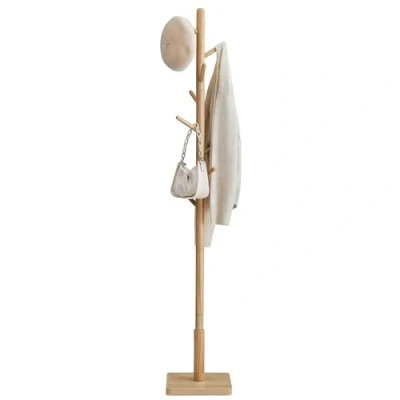 Image of VASAGLE Coat Rack, Solid Wood Stand, Free Standing Hall Tree with 8 Hooks for Coats, Hats, Bags, Purses, Entryway, Hallway, Rubberwood and Pole, Natural Beige RCR010N01