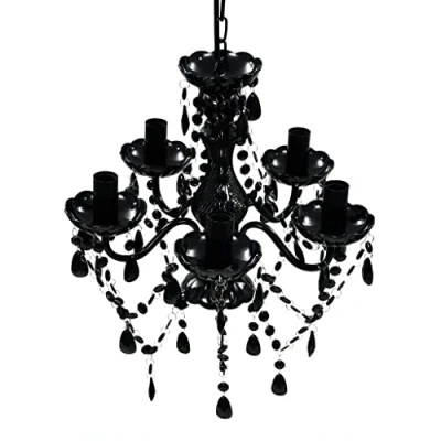 Image of vidaXL Luxury Black Crystal Light Retro Style 5 Bulb Chandelier, Acrylic Arms, Droplets Beads, for Living Room, Bedroom, Dining &amp; Office