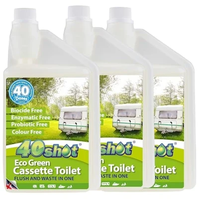 Image of 40Shot Eco Green 3 Pack x 1L Cassette Toilet Fluid 120 Doses Biocide Free, Septic Safe, Waste Breakdown &amp; Odour Control