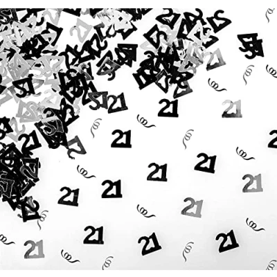 Image of SHATCHI 14g Black &amp; Silver 21st Birthday Confetti Foil Metallic Glitz Table Scatter Sprinkles Age Bday Party Decorations,12mm