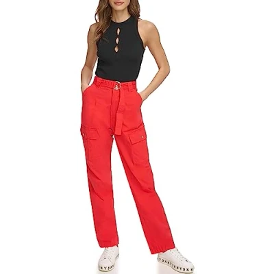 Image of DKNY Women&#039;s Belted Cargo Pants, Mars Red, 10