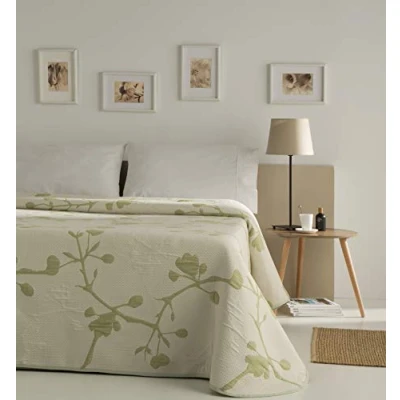 Image of VIALMAN Bedspread Sofia 20 Double Bed Flowers Quilt Coverlet Size 230 x 270 cm &amp; Sofa Throw Green