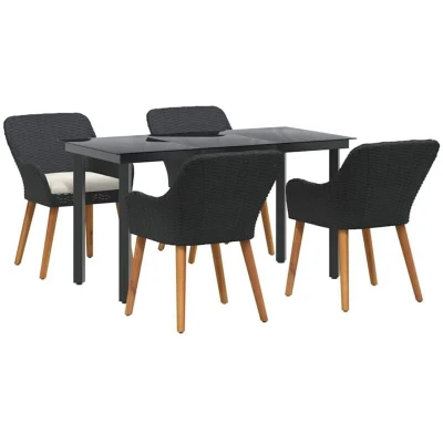 Image of vidaXL 5 Piece Garden Dining Set Black Poly Rattan