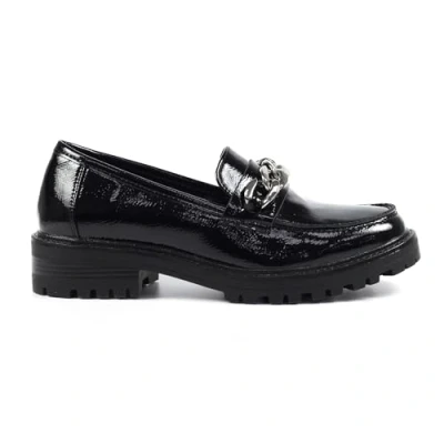 Image of Tress Black Chunky Loafer with Chain Detail 5