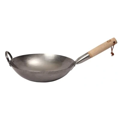 Image of School of Wok 12&quot;/30cm Uncoated Carbon Steel Craft Wok, Flat Bottom, Beech Handle, for All Hobs, Serves 2 3 People