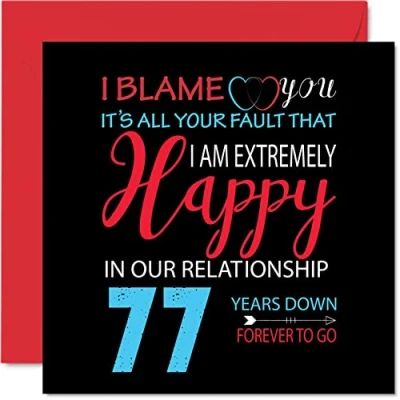 Image of Funny 77th Anniversary Card for Husband Wife Your Fault I&#039;m Extremely Happy Wedding Partner, 145mm x Greeting Cards Seventy Seventh Anniversaries