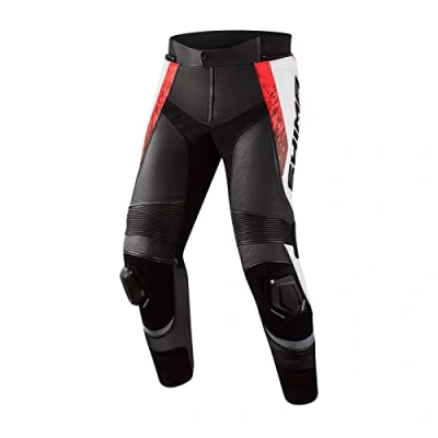 Image of SHIMA STR 2.0 Motorbike Pants Leather, Sport with HIPS &amp; Knees Protectors, Knee Sliders, Perforated for 2 Piece Suit (56, Red Fluo)