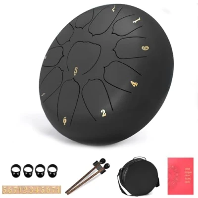 Image of Steel Tongue Drum 10 Inch 11 Notes D Key Percussion Instrument, Musical Instruments for Adult Beginner, Handpan with Drumsticks Meditation, Yoga, Education, Mind Healing