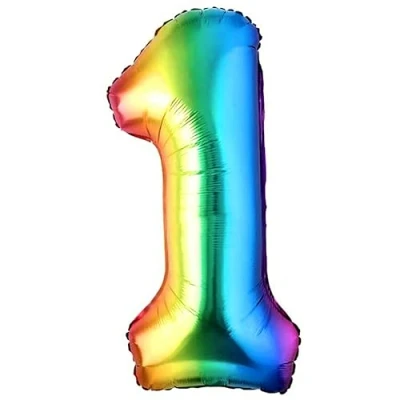 Image of Balloon 1st Birthday Number 1 Multicolor XXL Giant Foil 40 Decoration. Flies with Helium.