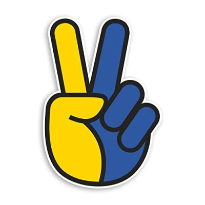 Image of 2 x 10cm Ukraine Flag Peace Sign Vinyl Stickers Ukrainian Sticker #70616 (Regular Self Adhesive)
