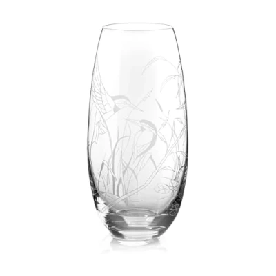Image of DIAMANTE Barrel Shaped Crystal Vase &quot;Kingfisher&quot; Etched Bird Wildlife Decoration Flower 25cm