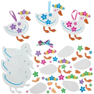 Image of Baker Ross FN376 Springtime Ducks Mix &amp; Match Decoration Kits Pack of 8, Spring Arts and Crafts for Kids