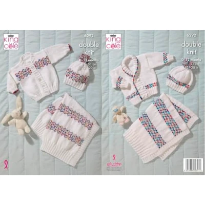 Image of King Cole Knitting Pattern Double Knit Babies Jacket Cardigan Hats &amp; Blankets (6292)