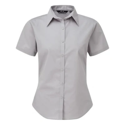Image of Premier Women&#039;s poplin Short Sleeve Blouse, Ladies Plain Work Shirt Silver Size 26
