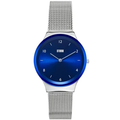 Image of STORM Zadie Blue Ladies Watch Lazer Coloured Rim with Numbered Dial at 12 &amp; 6, Slim mesh Band Strap and Edge to Glass