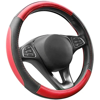 Image of COFIT Microfiber Leather Steering Wheel Cover Breathable Anti slip Universal Protective Wrap Car Interior Decor Accessories Size M 37 38cm Black and Red