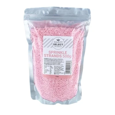 Image of Culpitt Select Sprinkles Pink Sugar Strands, Cake Sprinkle Decorations for Cakes, Cupcakes, Cookies, Ice Cream, and Desserts 500g