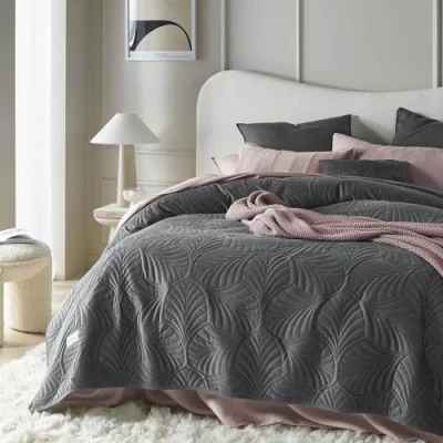 Image of ROOM99 Feel Elegant Dark Grey Bedspread 170 x 210 cm Versatile Bed Throw or Sofa Quilted Perfect as Velvet